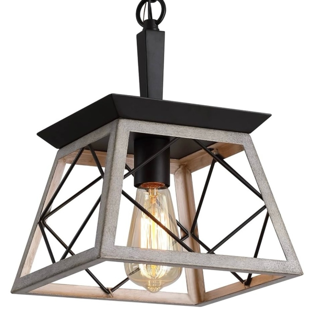 🔥Farmhouse Oak Pendant Light Fixture/Chandelier, Industrial Wrought Iron NIOB